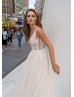 Beaded Ivory Lace Tulle V Back Wedding Dress